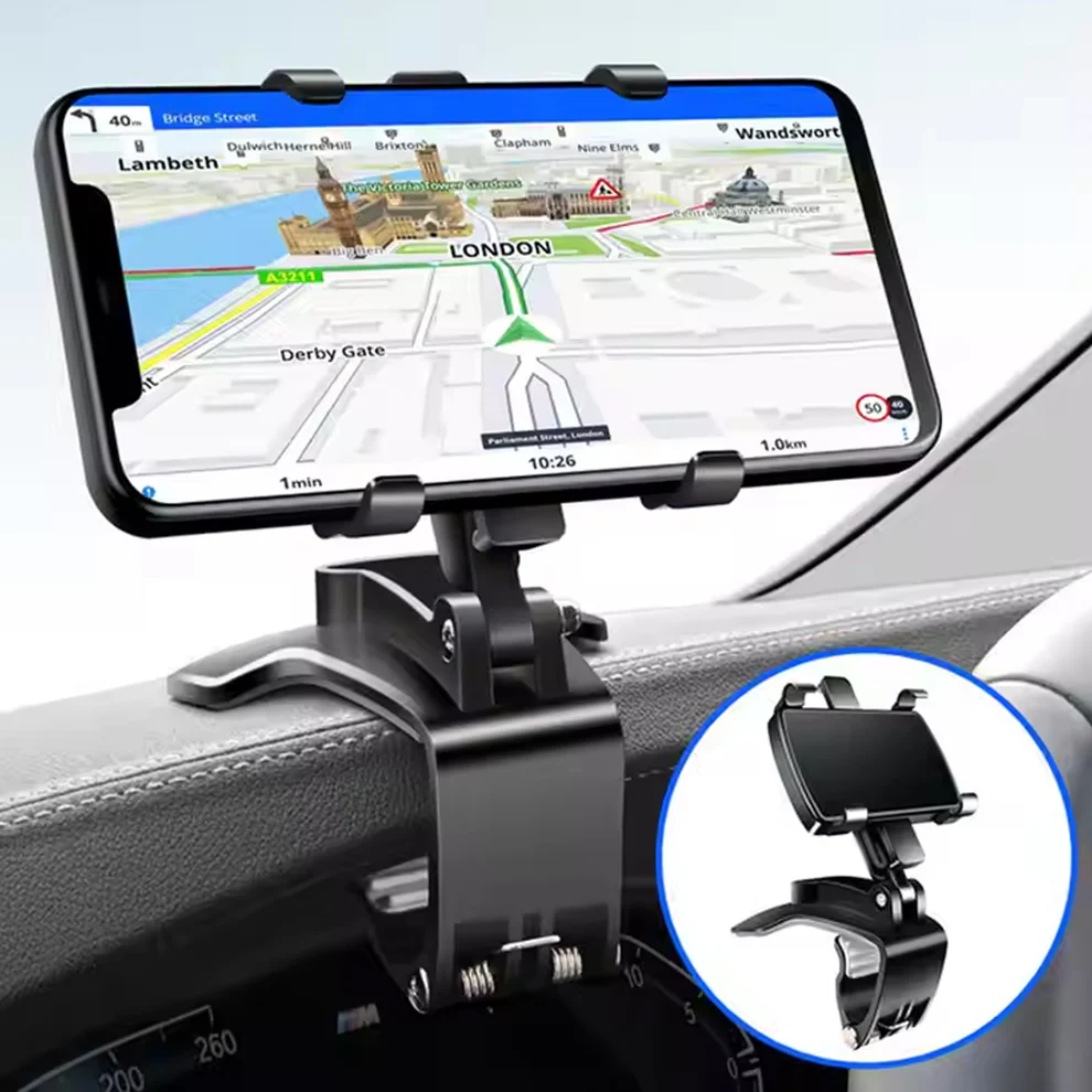 Car Phone Holder Clip Mount 360 Degree Rotation Dashboard Rear View Mirror Sun Visor Smartphone